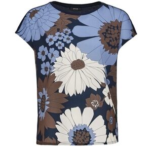 OPUS Stretchy Blue and Brown Women's Top With Floral Design Size 8 US, EU 38